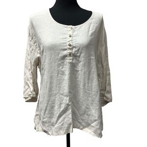 Click Linen Cream Henley Button Boho Tunic Top Medium